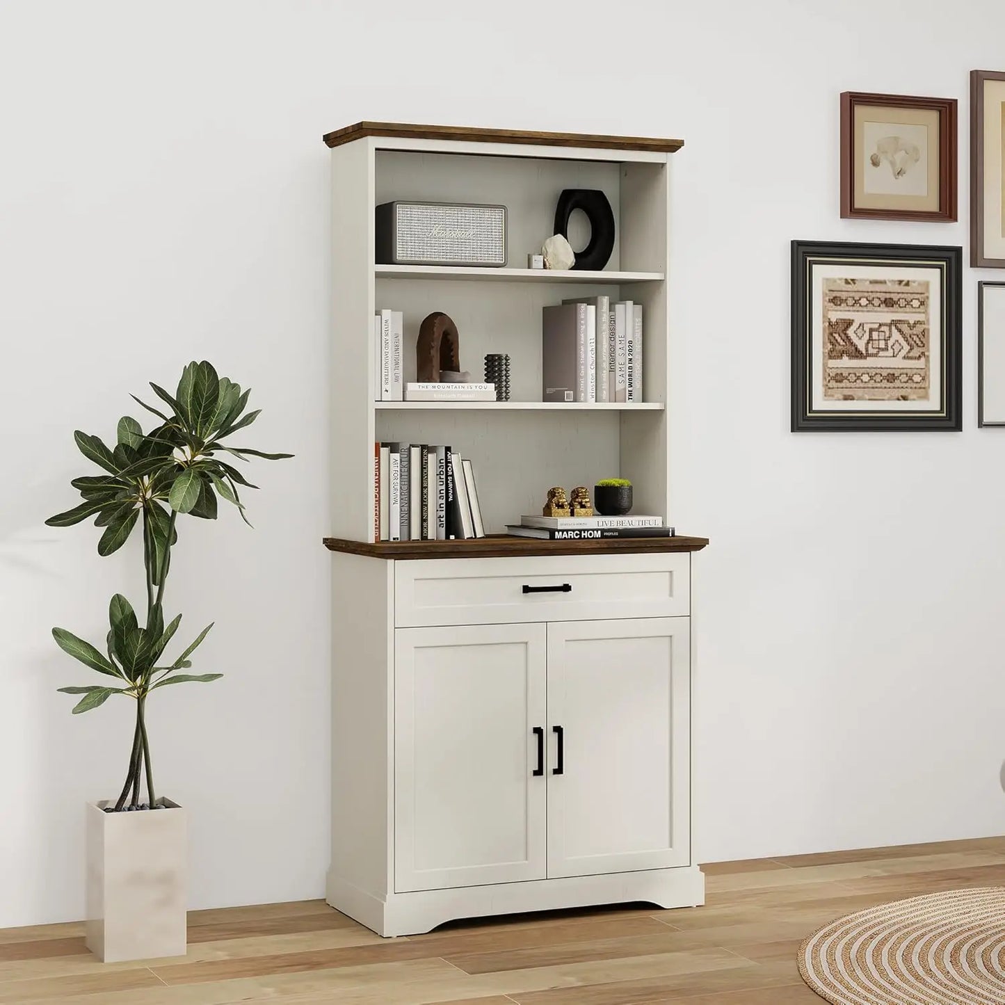 5-Shelf Bookshelf With Drawers Adjustable Storage Cabinet
