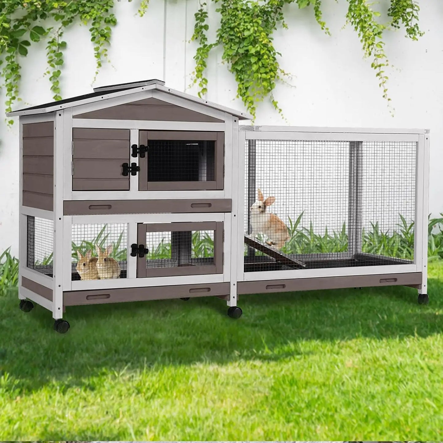 Two-Story Chew-Proof Metal Rabbit Hutch for Indoor Outdoor Use