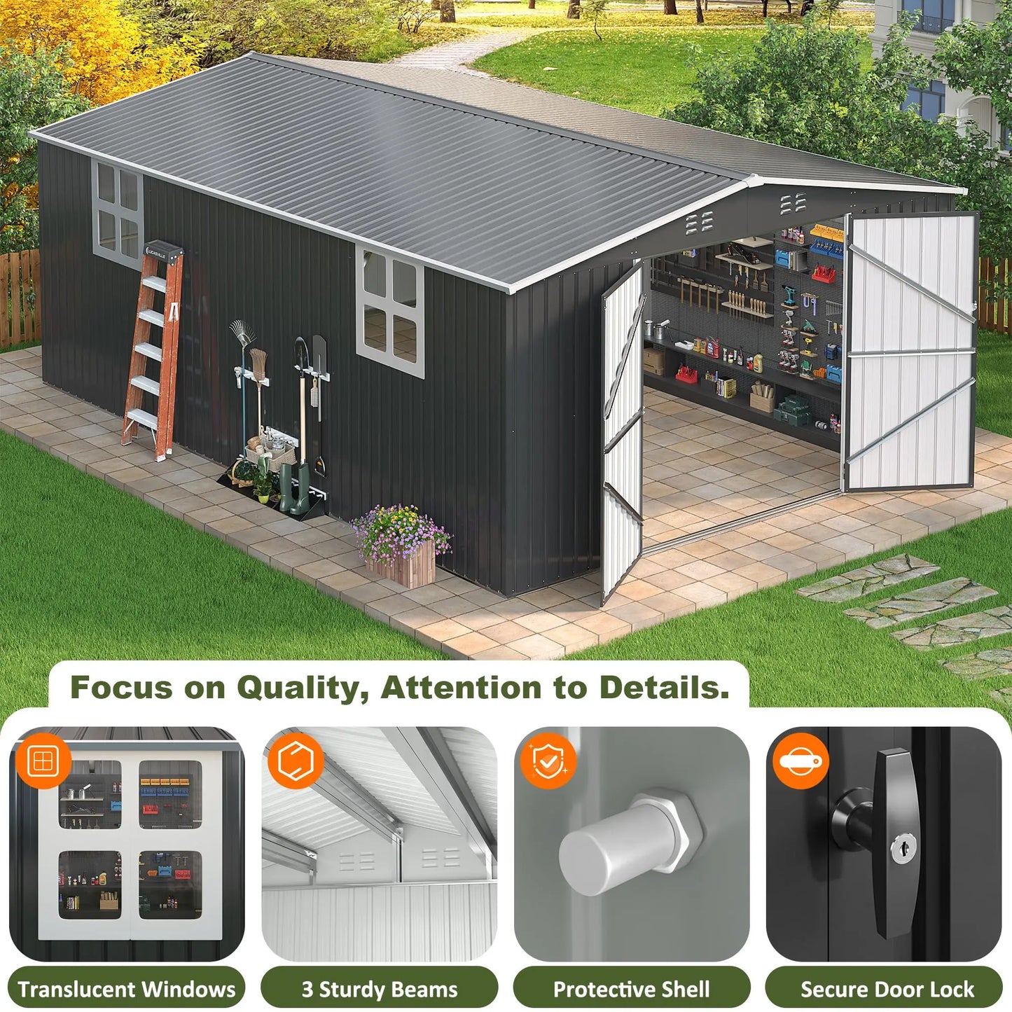 Polar Aurora Outdoor Metal Storage Shed With Lockable Door