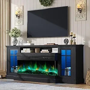 Dafify Modern Glass Fireplace TV Stand With LED Lights