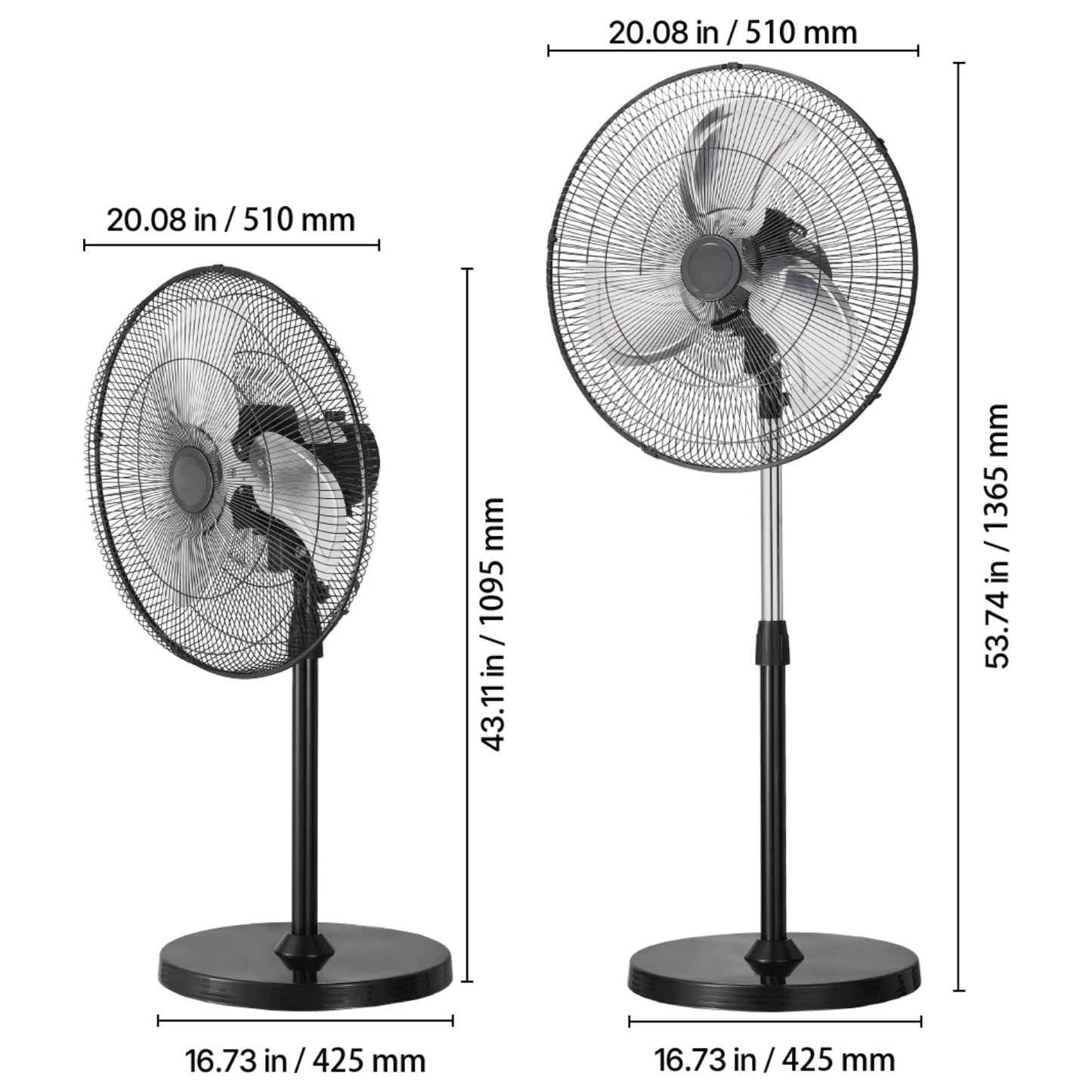 Industrial Pedestal Fan Oscillating 75 Degree Height Adjustment 3 Speed