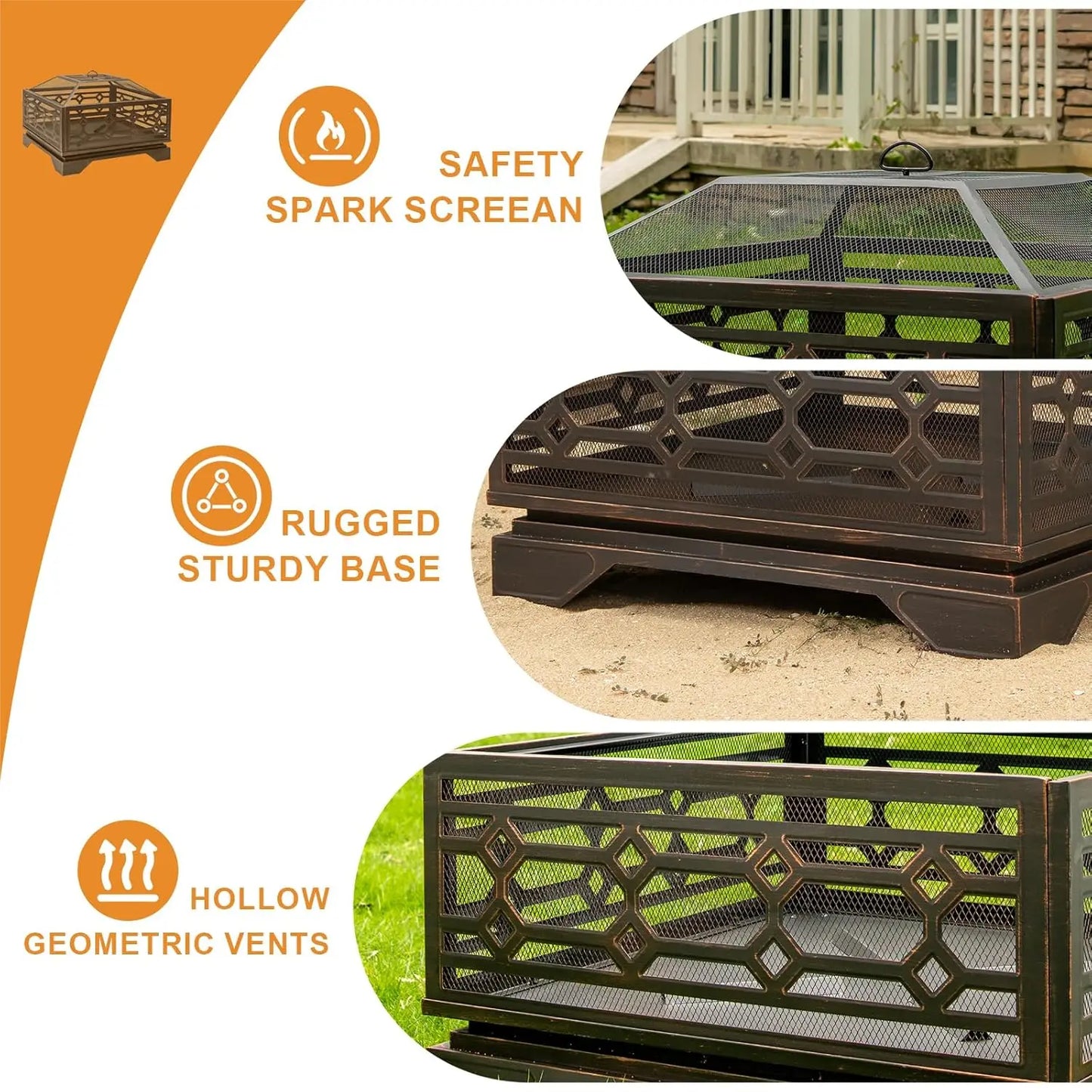 Outdoor Wood Burning Fire Pit With Mesh Cover And Poker