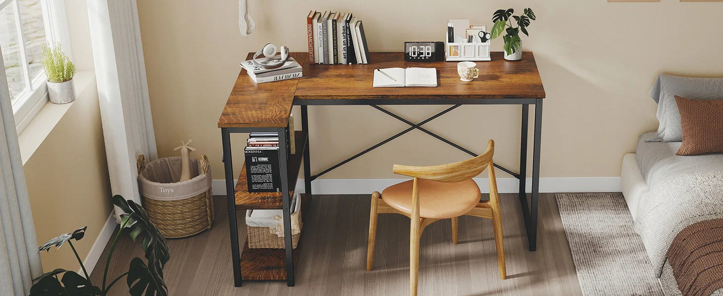 JHK L Shaped Desk Computer Corner Desk With Reversible Shelves