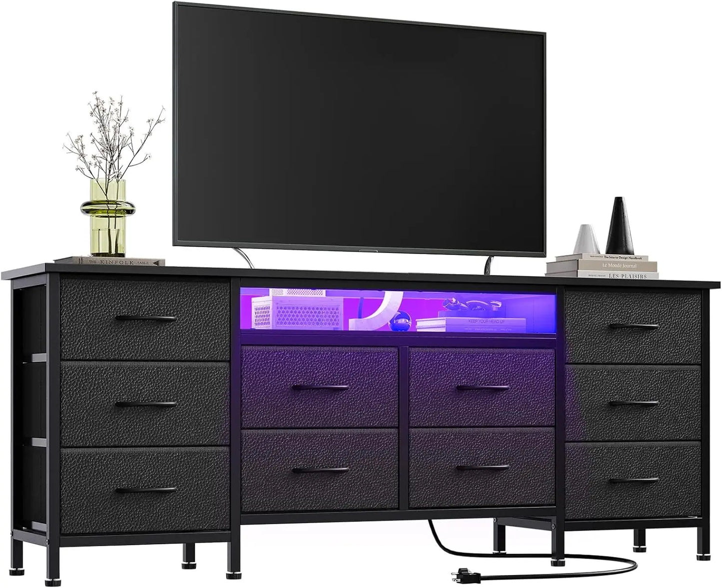 TWISTER.CK TV Stand With LED Lights And Power Outlets