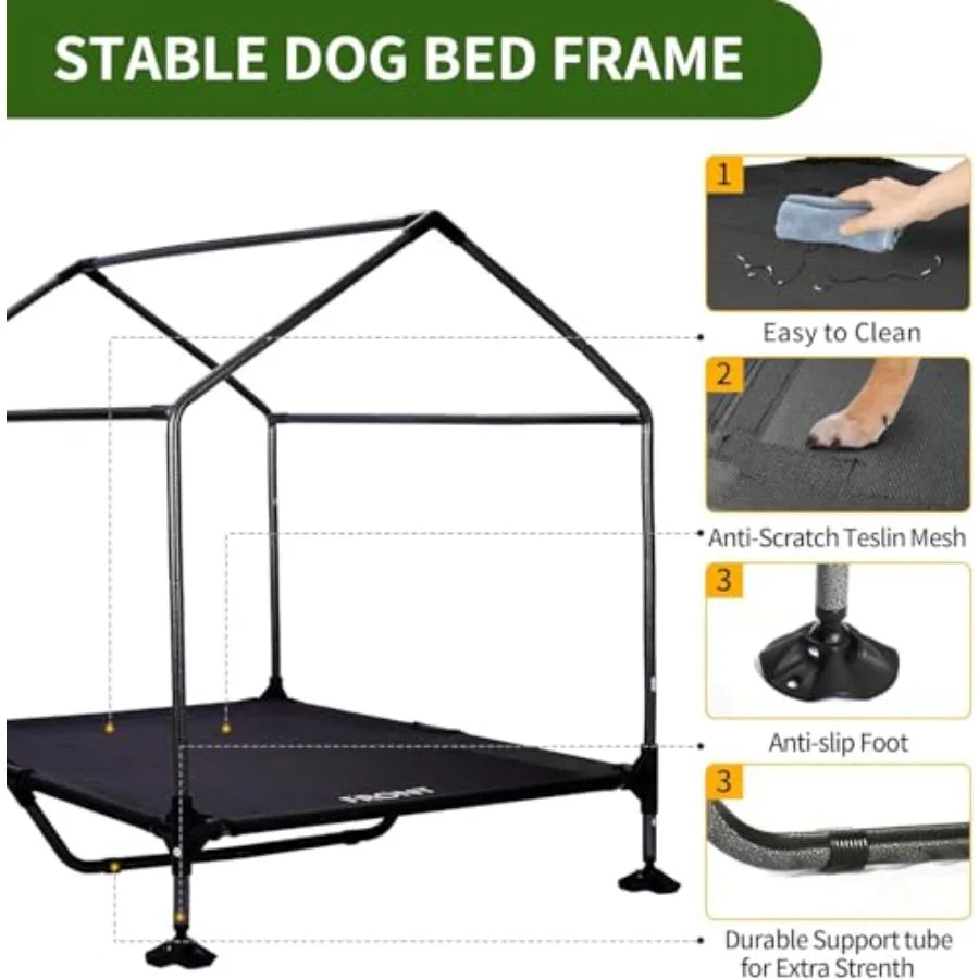 Outdoor Indoor Dog House With Mesh Windows And Elevated Bed