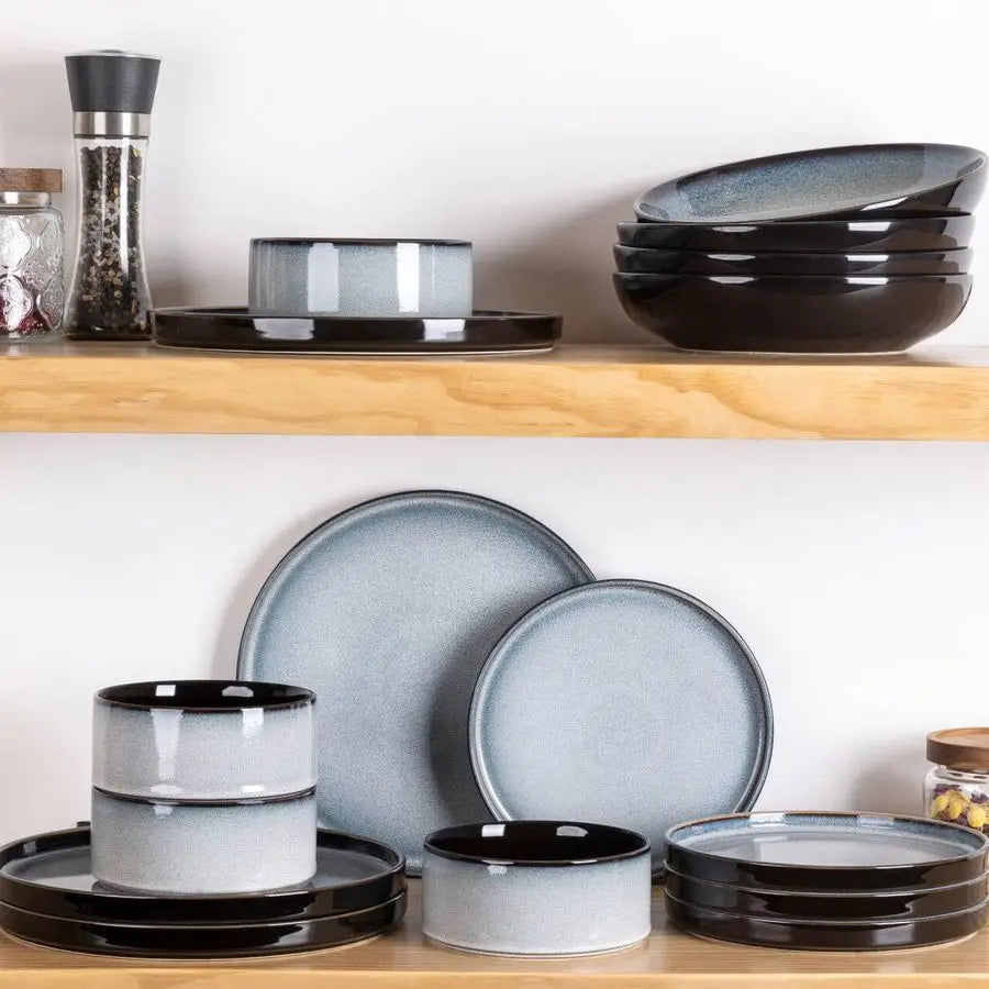 Reactive Glaze Round Ceramic Dinnerware Set for 4 Microwave Safe