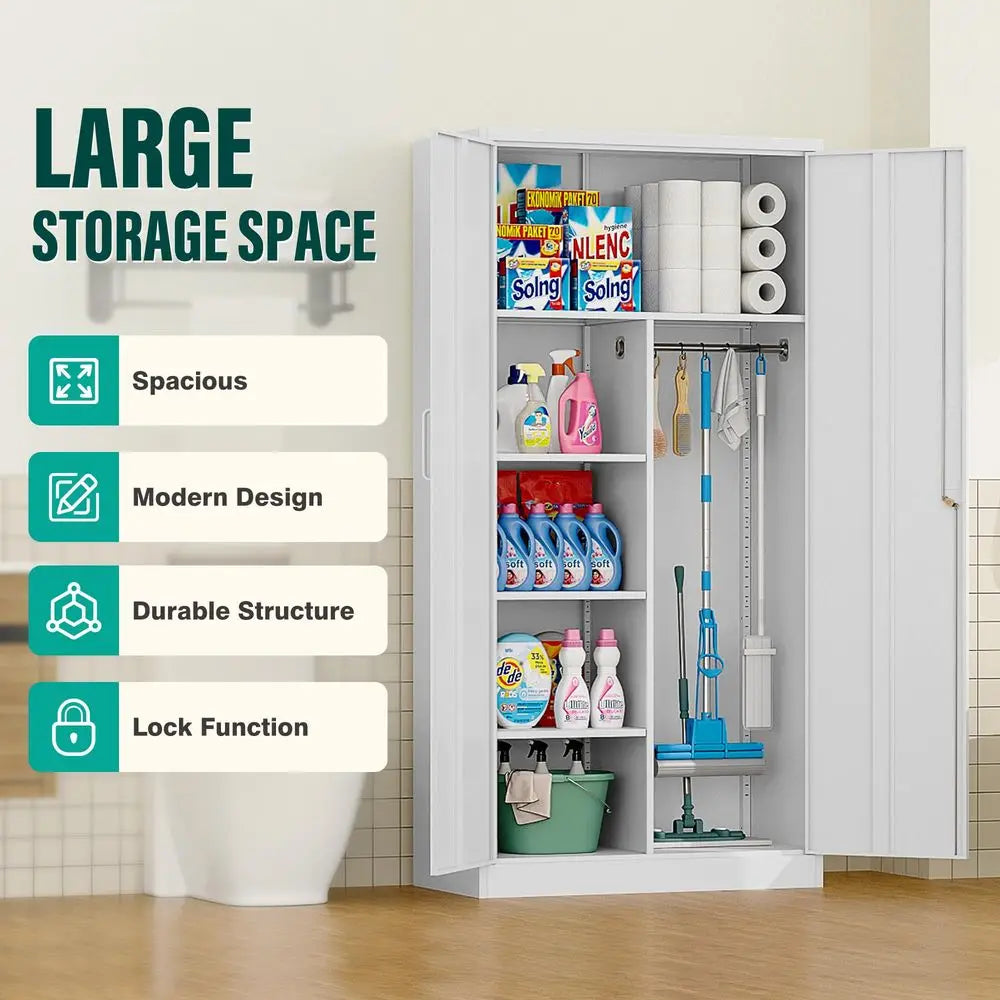 Deep Metal Storage Cabinet With Hanging Rod And Lock