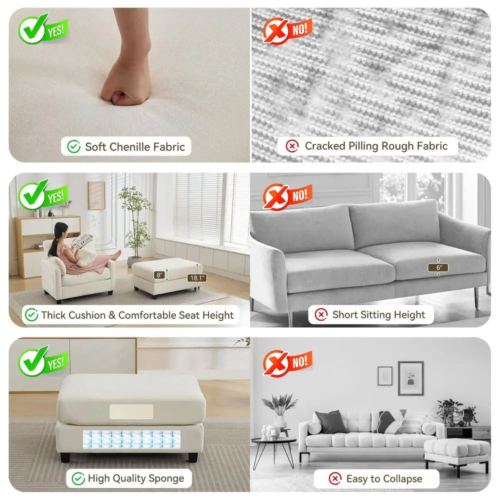 Chenille Chaise Lounge With Ottoman And Sofa Bed For Living Room