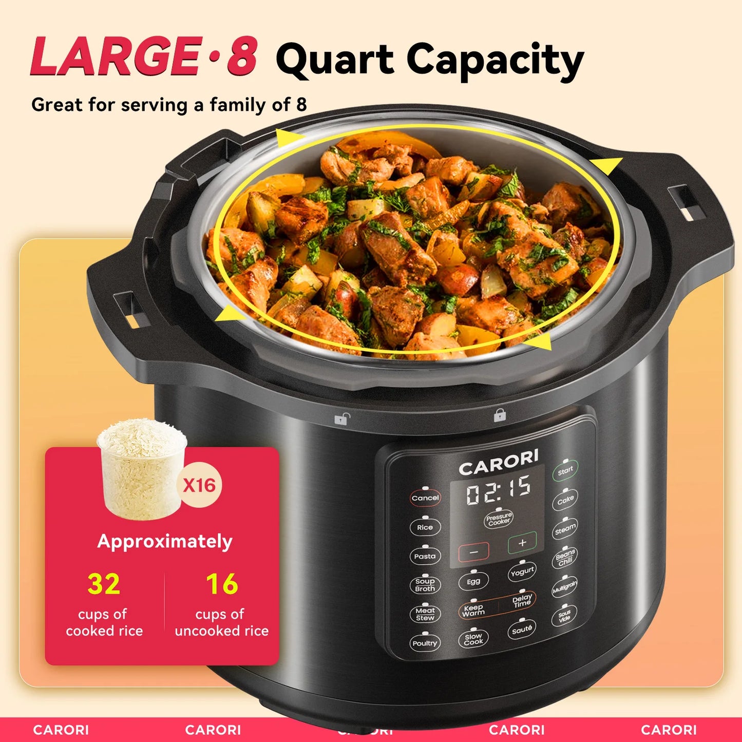 Carori 1200W 12-in-1 Electric Pressure Cooker Yogurt Rice Steamer