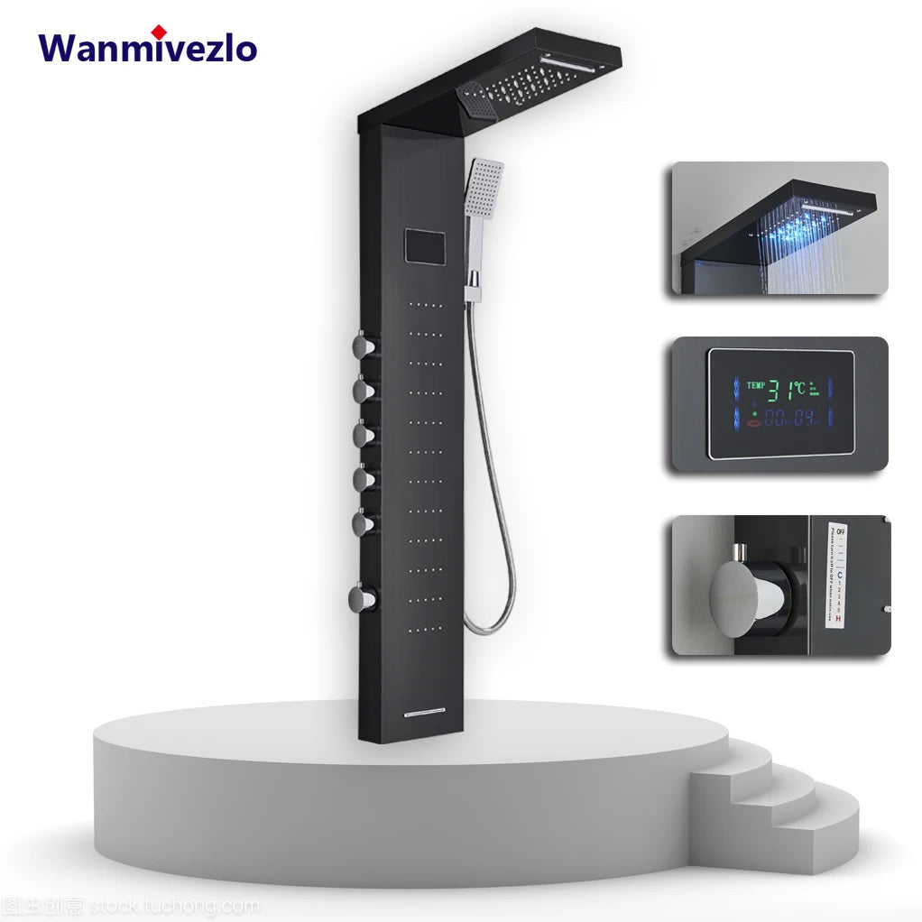 Wanmivezlo LED Shower Panel With Rainfall Jets And Massage