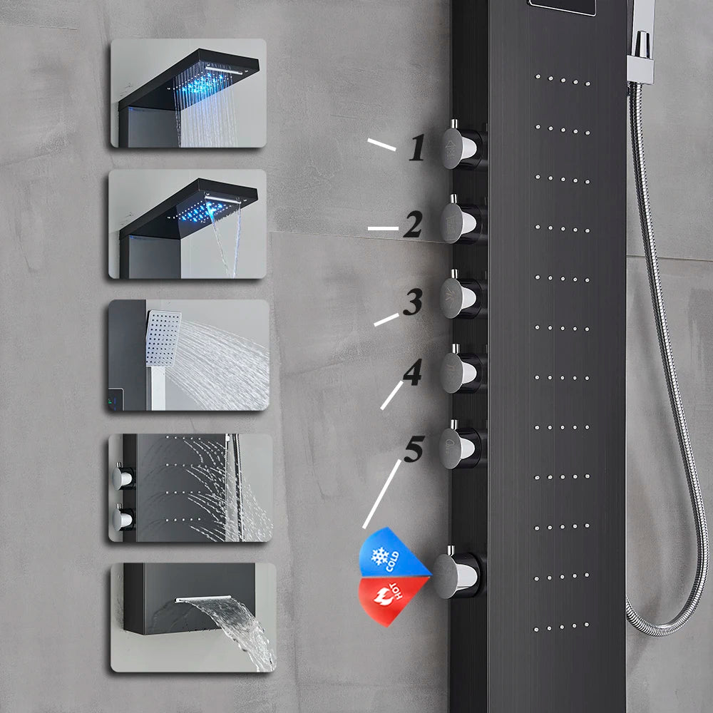 Wanmivezlo LED Shower Panel With Rainfall Jets And Massage