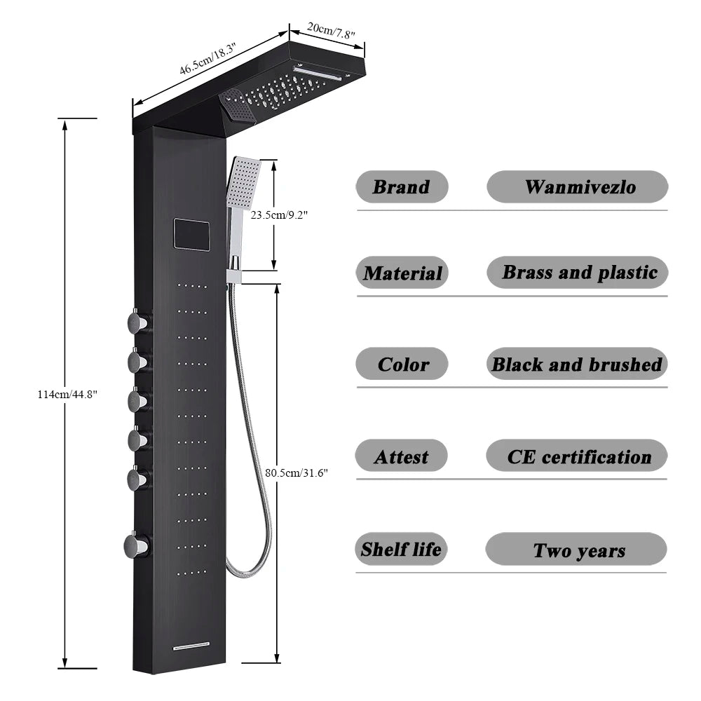 Wanmivezlo LED Shower Panel With Rainfall Jets And Massage