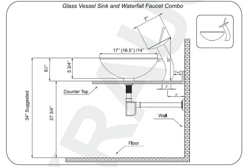 KEMAIDI Rectangular Marble Ceramic Vessel Sink With Faucet Set