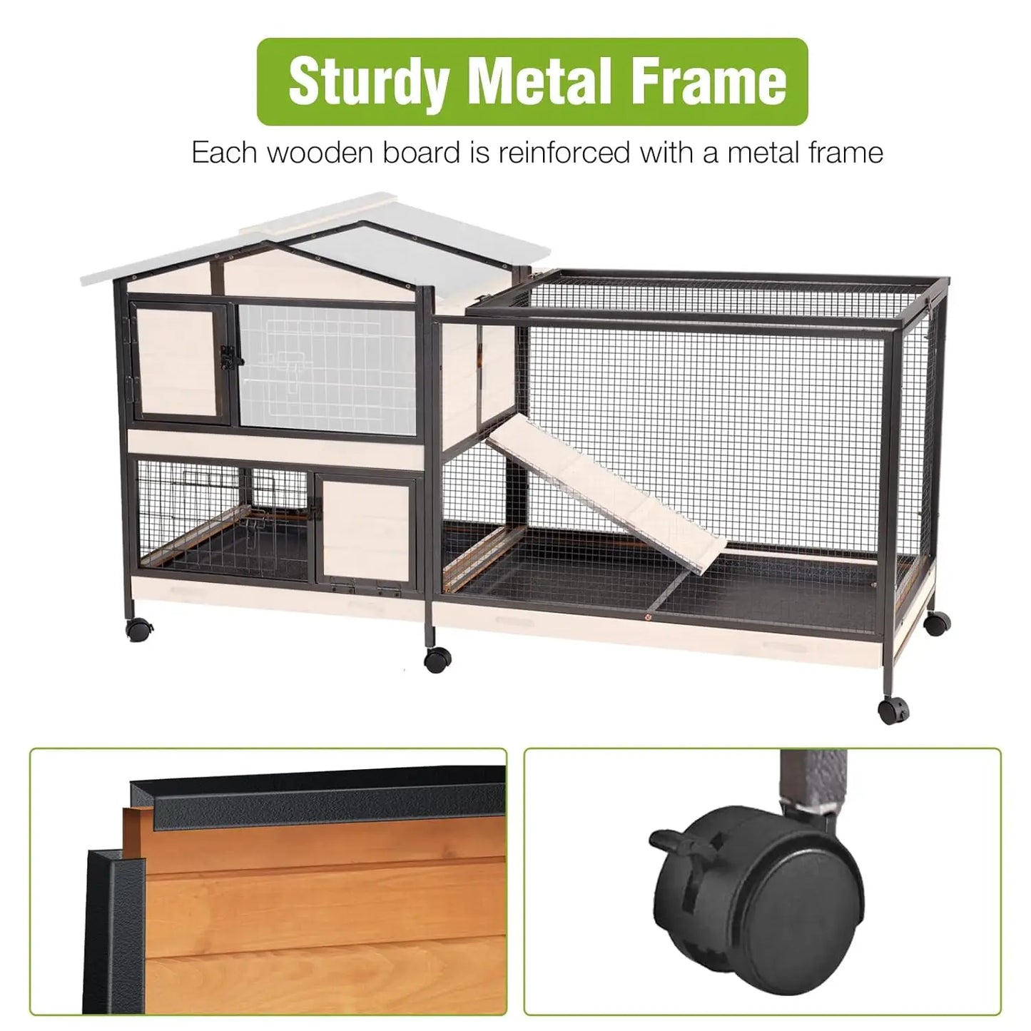 Two-Story Chew-Proof Metal Rabbit Hutch for Indoor Outdoor Use
