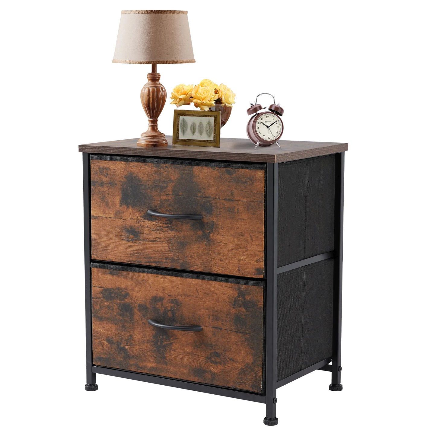 JHK Nightstand With Storage Drawers Bedside Table Modern Metal Frame