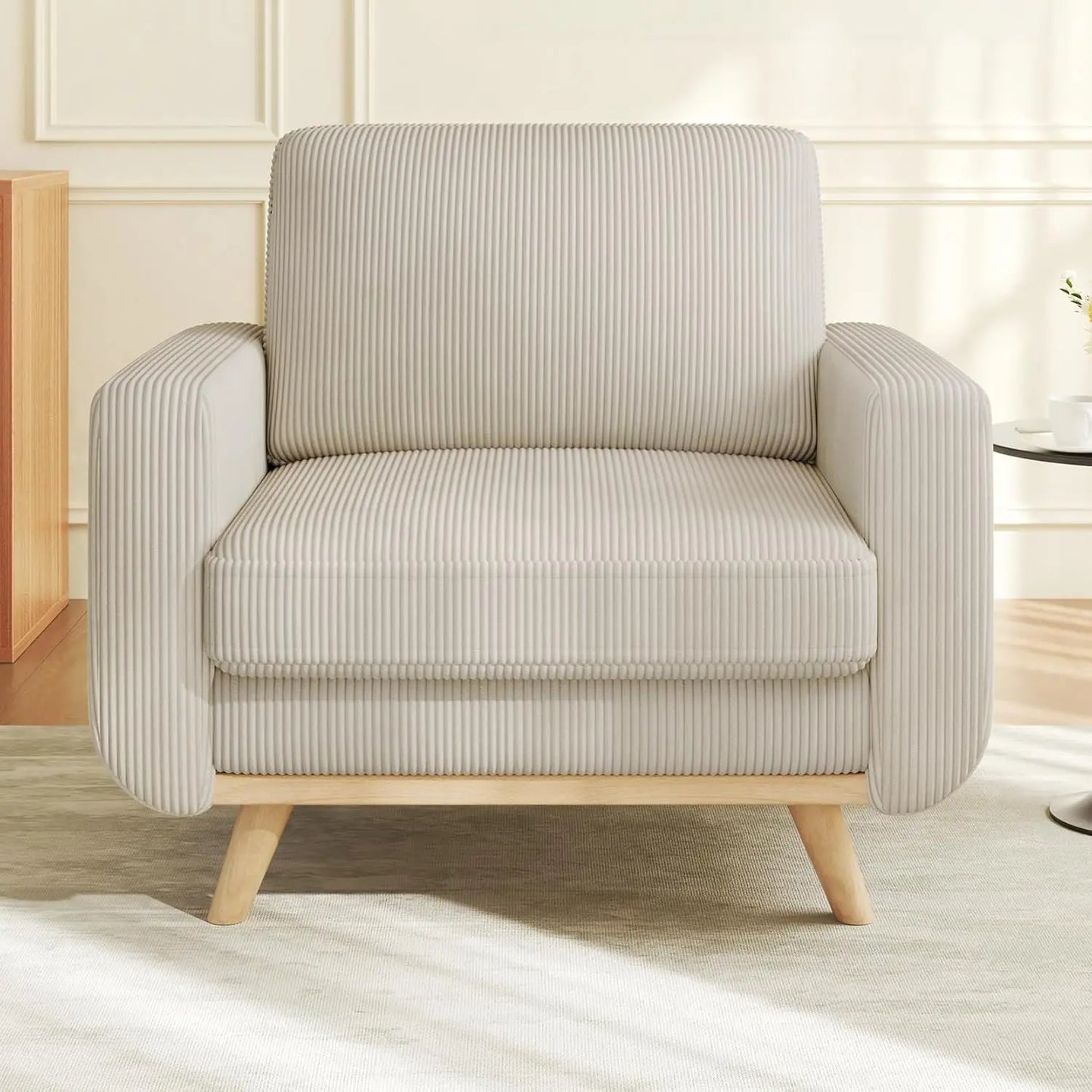 L Shape Modular Sectional Sofa 3 Seat Corduroy Movable Ottoman