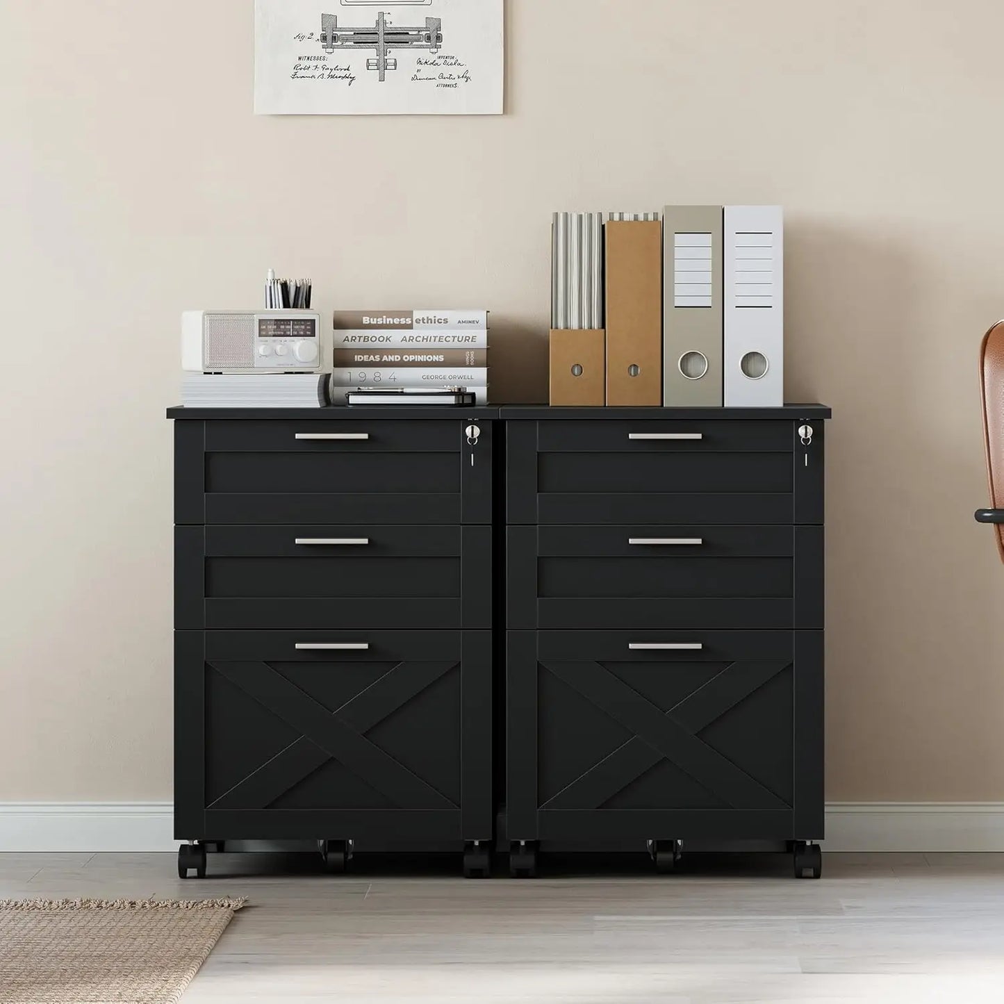 HiMISS 3-Drawer Rolling File Cabinet With Lock For Home Office