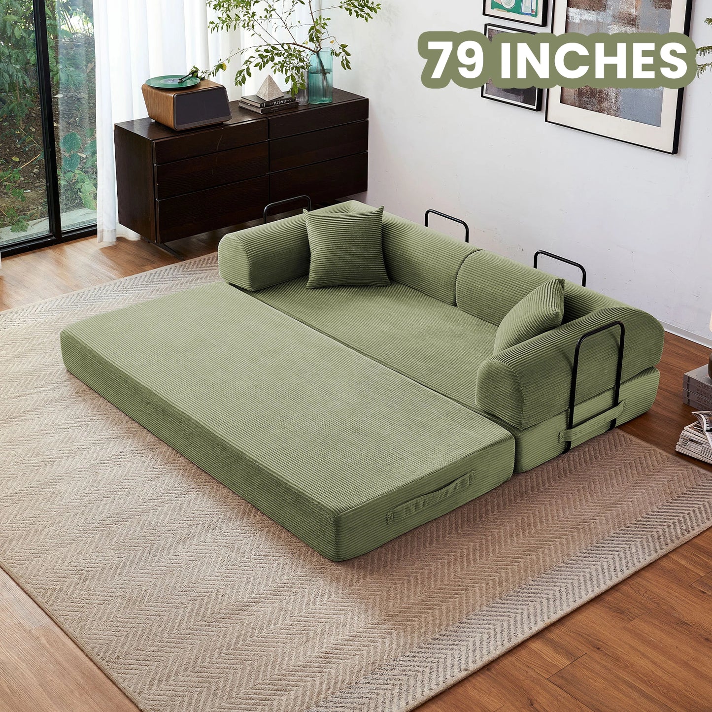 Foldable Convertible Futon Sofa Bed With L Shaped Arms