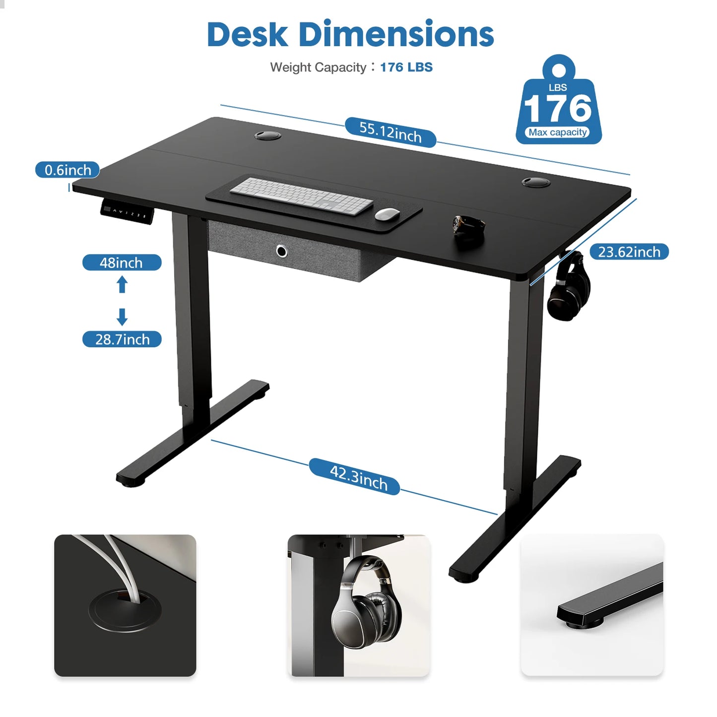 JHK Ergonomic Electric Standing Desk Height Adjustable Computer Workstation