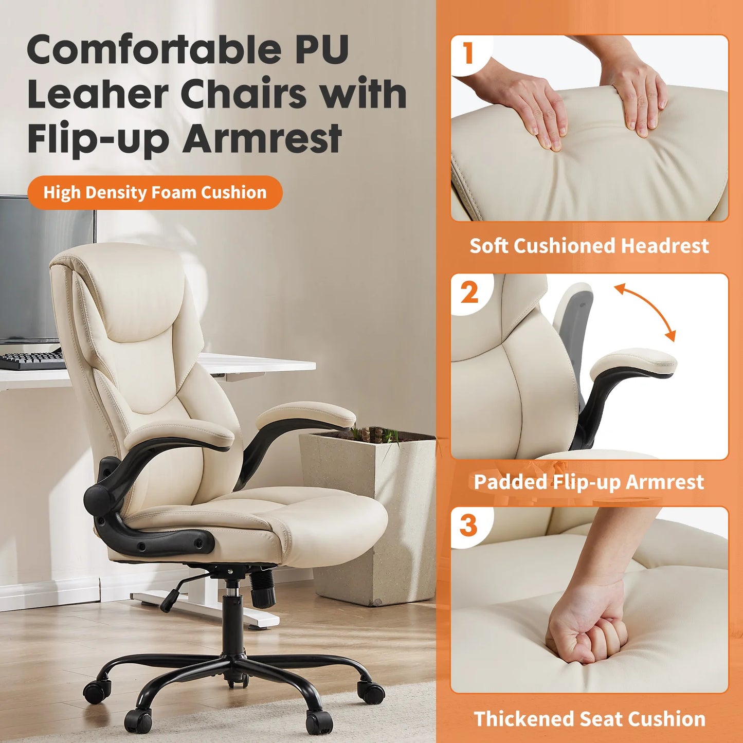 JHK Ergonomic Office Chair With Flip-Up Arms Heavy Duty