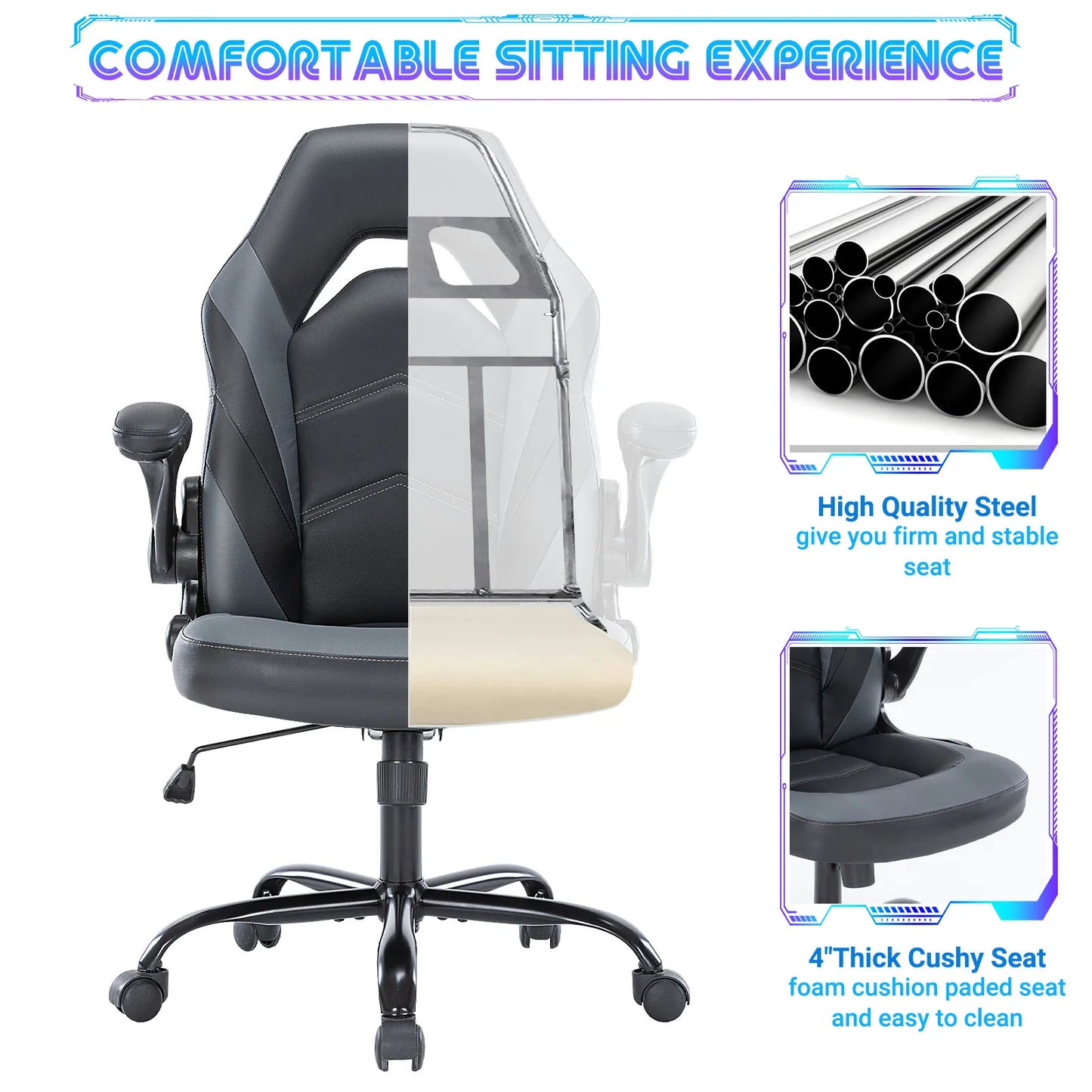 JHK Ergonomic Office Gaming Chair With Adjustable Flip Up Armrests