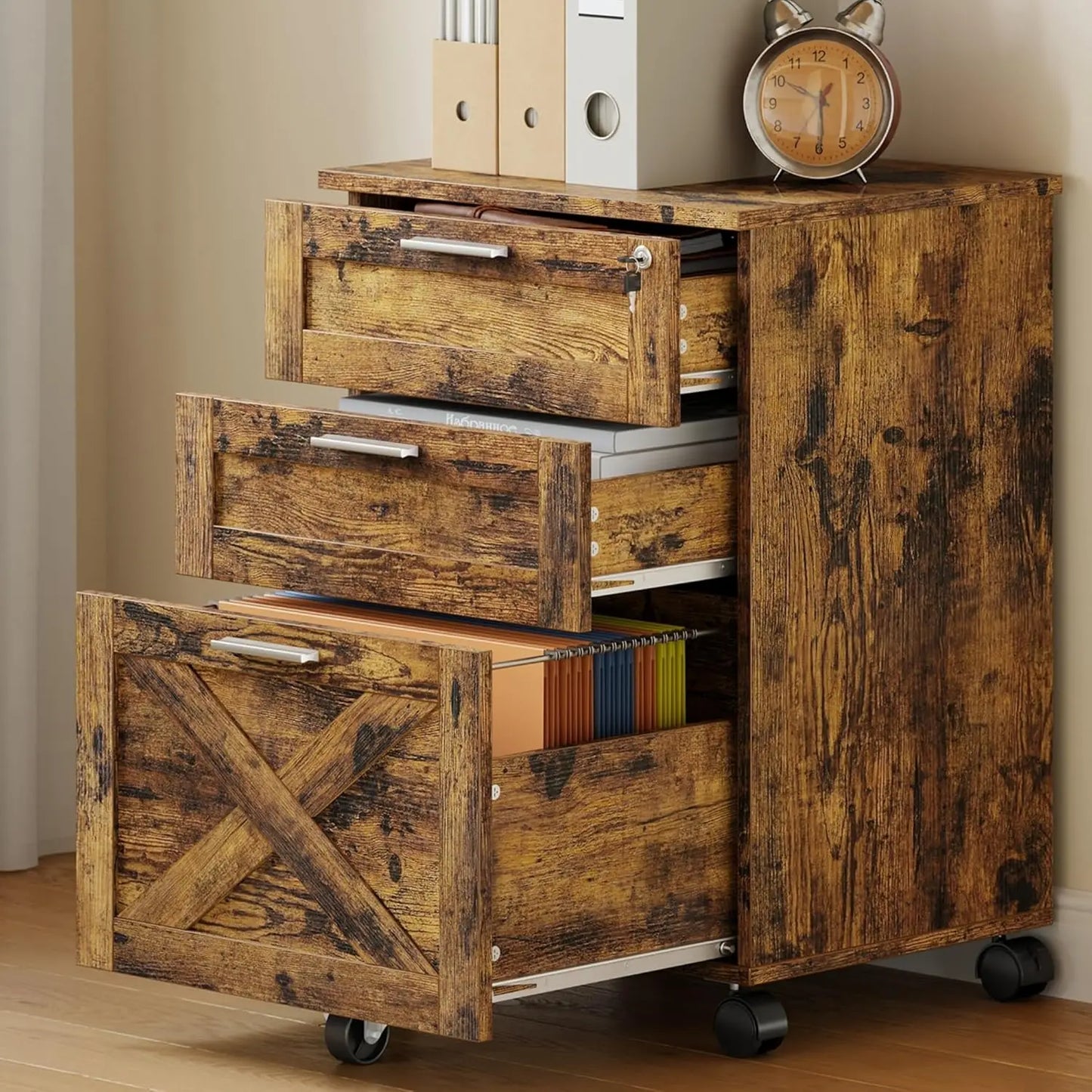 HiMISS 3-Drawer Rolling File Cabinet With Lock For Home Office