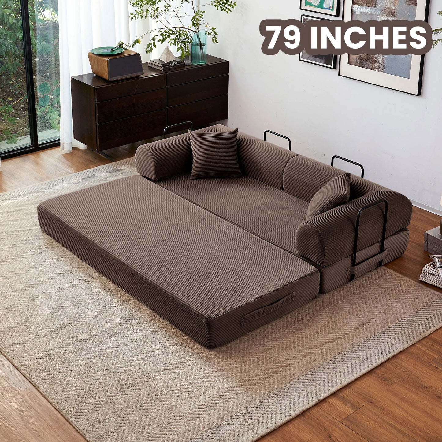 Foldable Convertible Futon Sofa Bed With L Shaped Arms