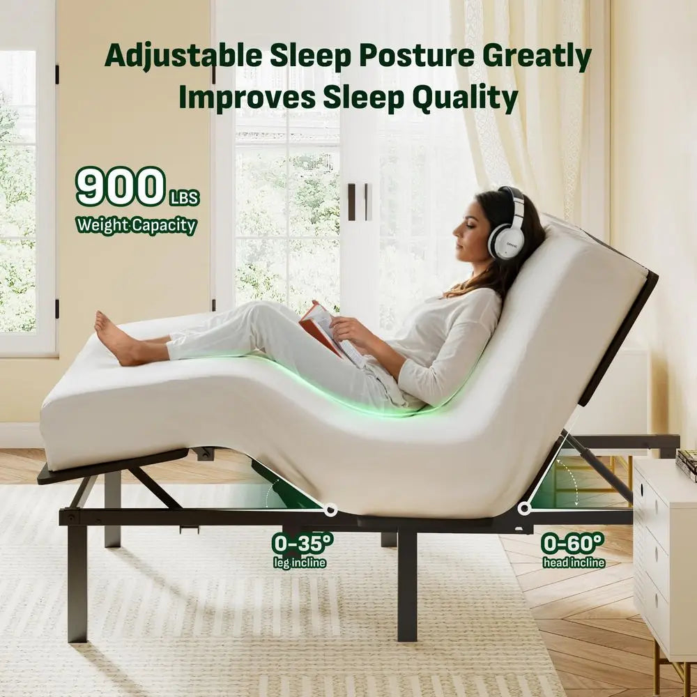Adjustable Bed Frame Queen With Gel Memory Foam Mattress