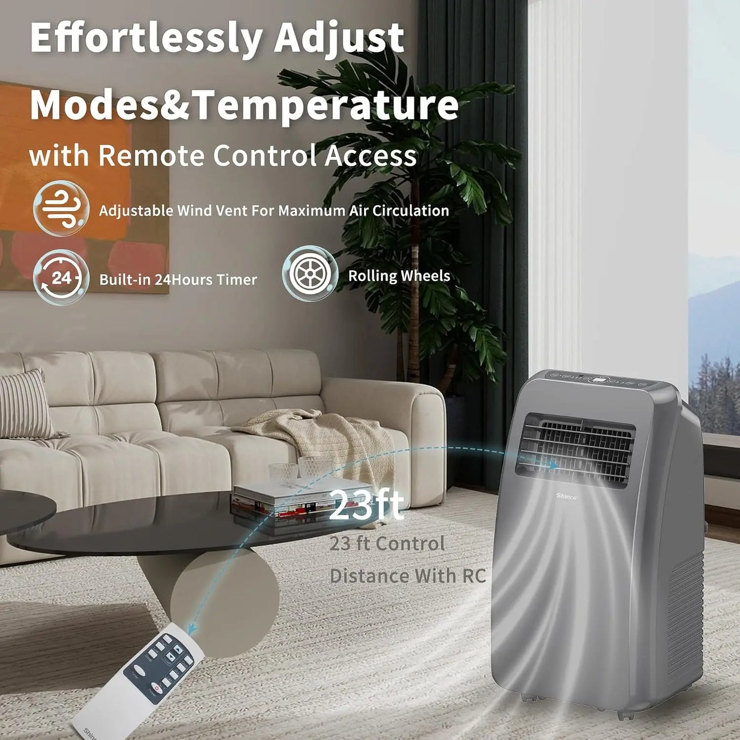 8000 BTU Portable Air Conditioner 3-In-1 Cooling Dehumidifier Fan