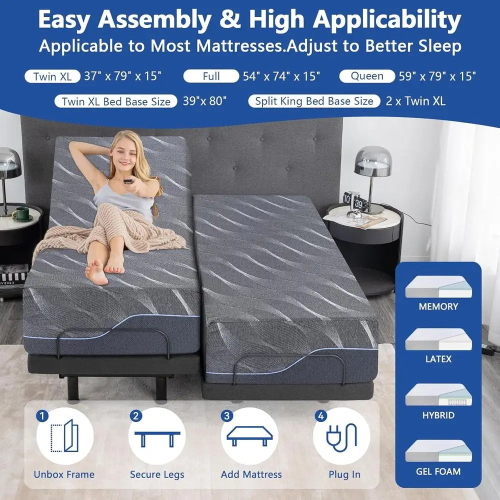 Gel Memory Foam Mattress On Adjustable Bed Base With Wireless Remote