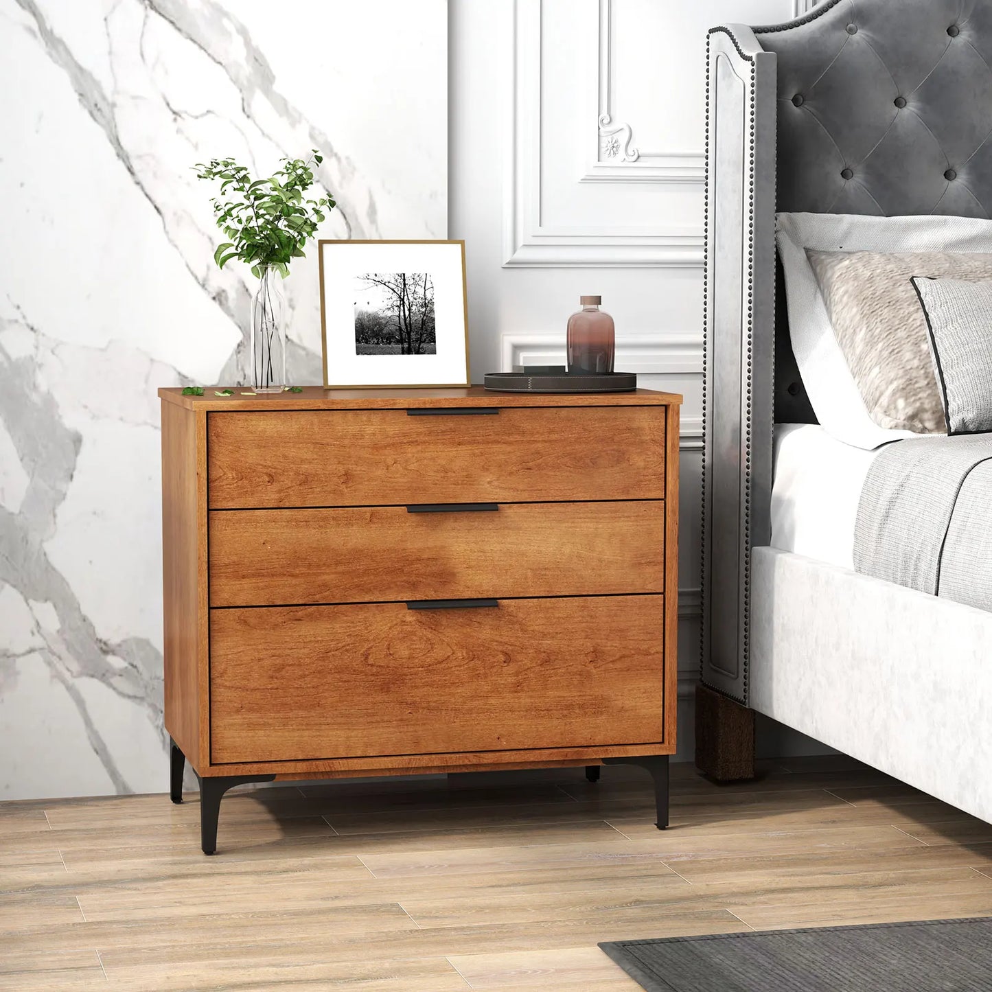 Homasis 3-Drawer Dresser With Metal Support Legs And Anti-Tipping Kit