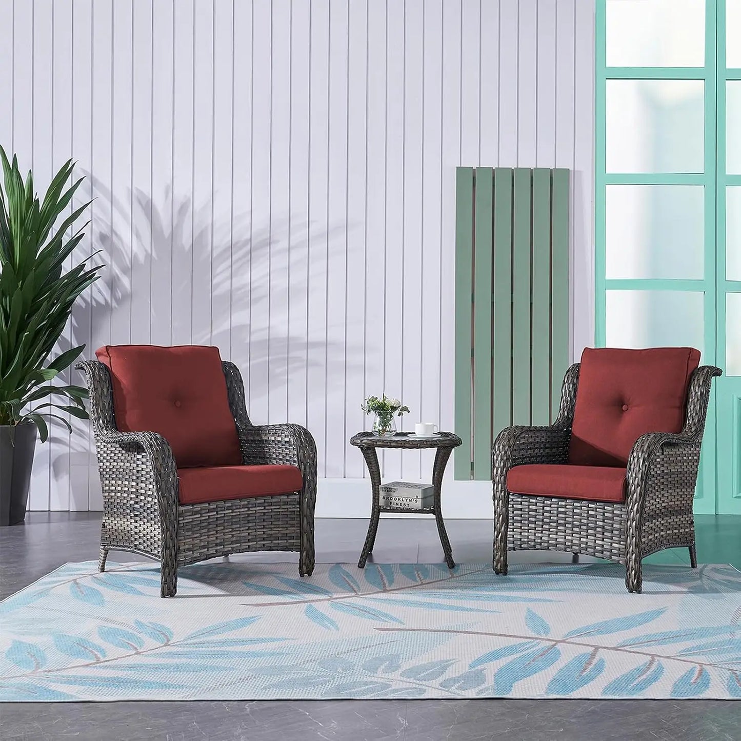 Patio Bistro Set Outdoor Chairs 3-Piece Wicker Rattan Furniture