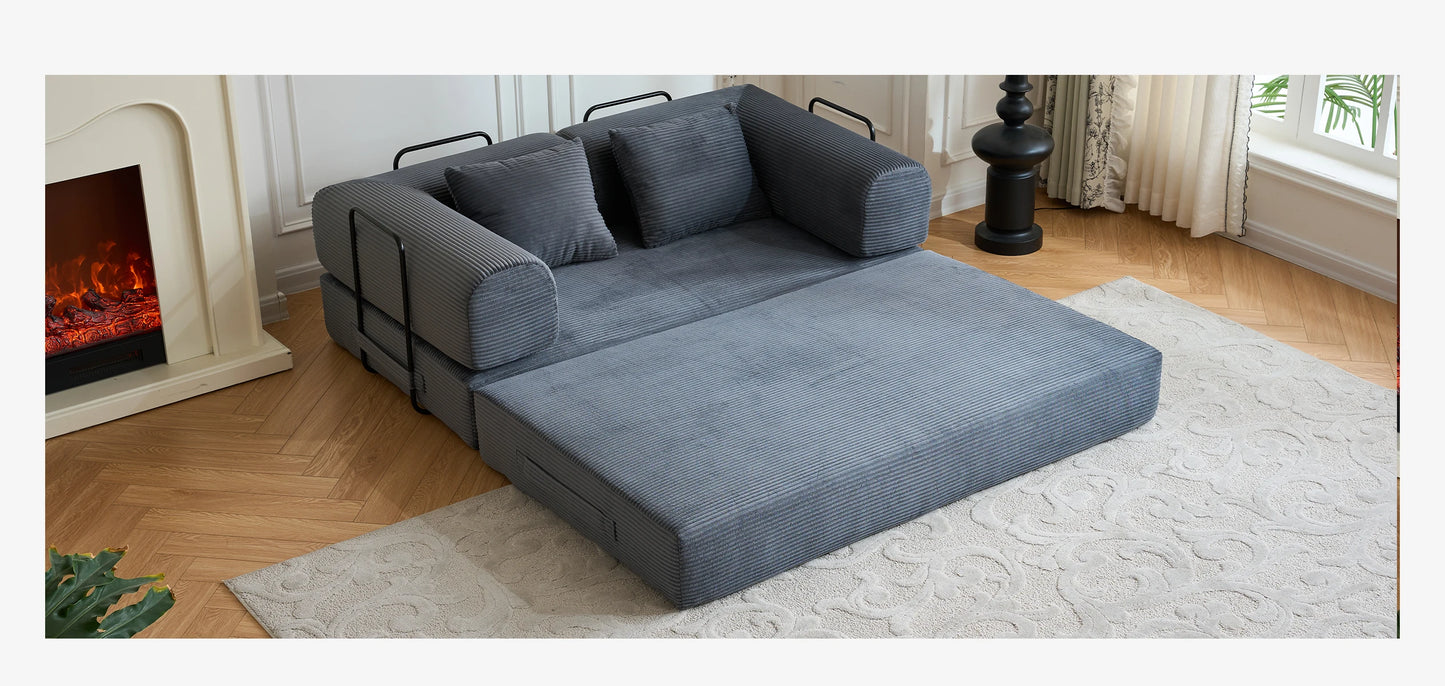 Foldable Convertible Futon Sofa Bed With L Shaped Arms