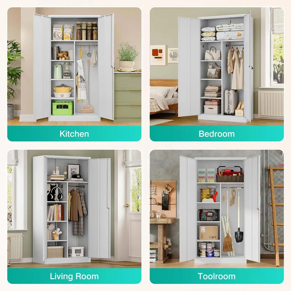 Deep Metal Storage Cabinet With Hanging Rod And Lock