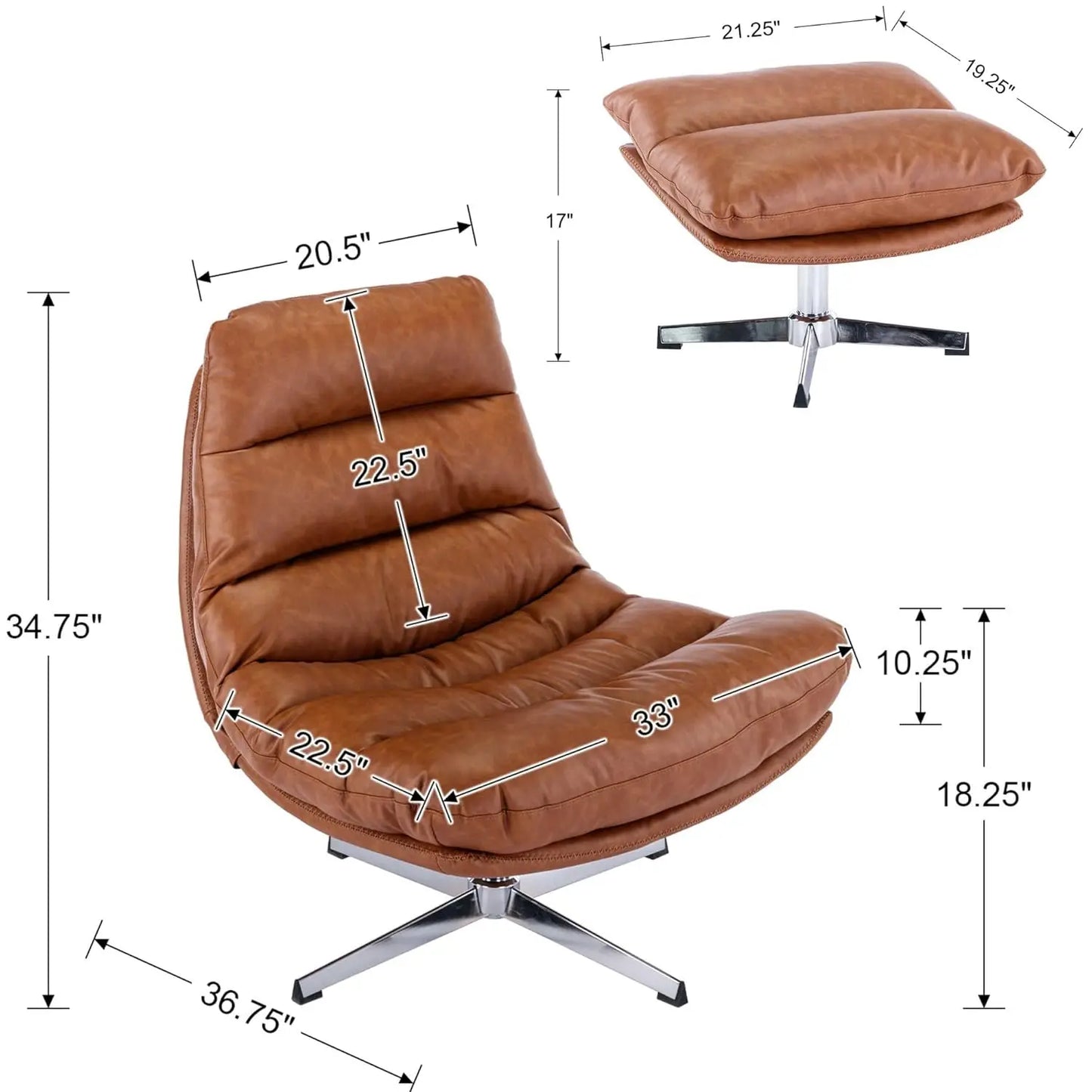 Mid Century Modern Faux Leather Accent Chair With Ottoman