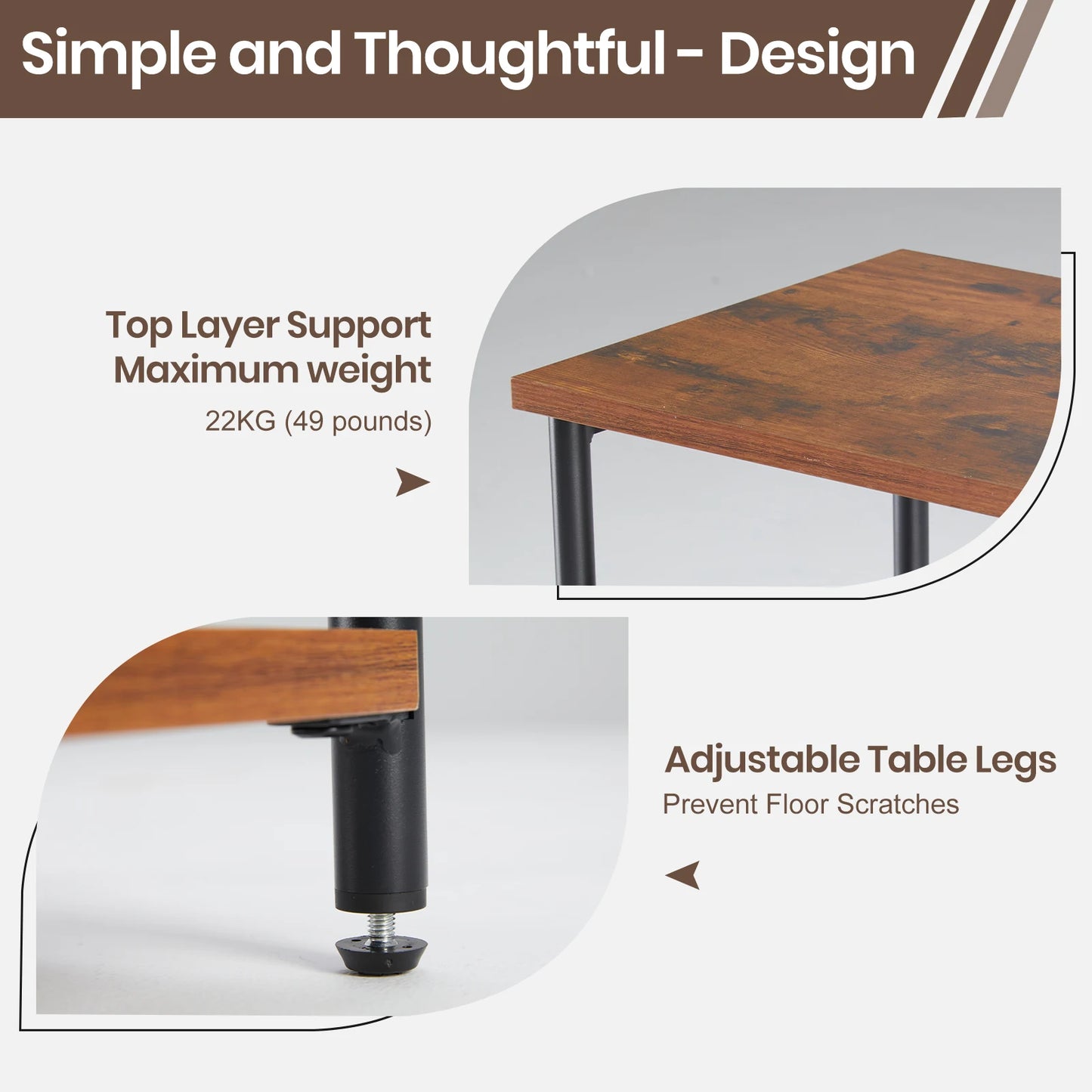 JHK 2/3-Tier End Table and Side Tables With Adjustable Feet