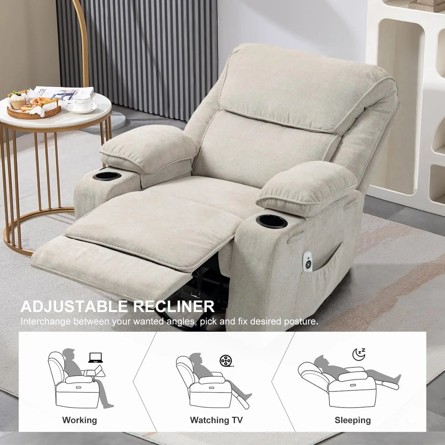 XIAOLANG Rocker Recliner With Massage Heated Cup Holders Remote