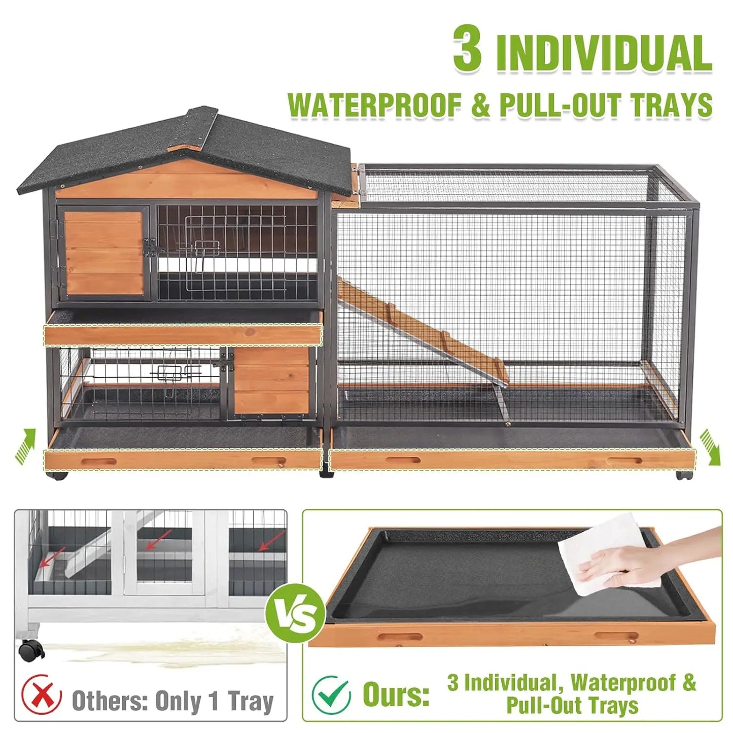 Two-Story Chew-Proof Metal Rabbit Hutch for Indoor Outdoor Use