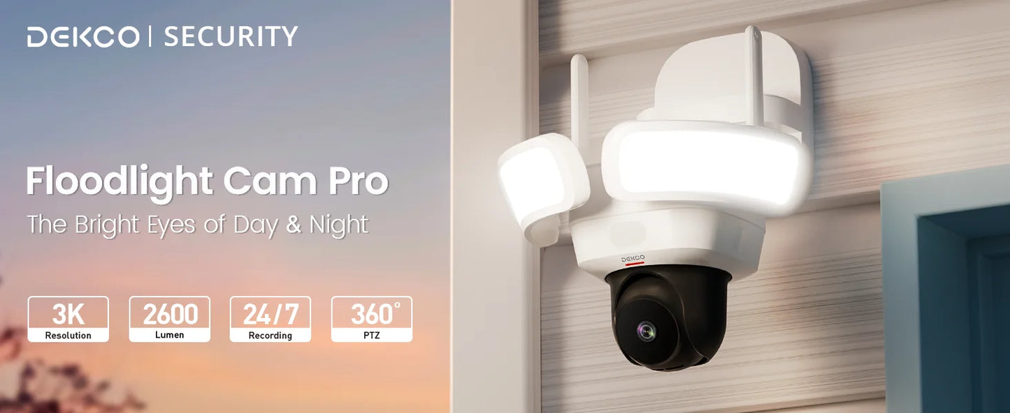 DEKCO 3K UHD WiFi Floodlight Camera With 360 Degree View