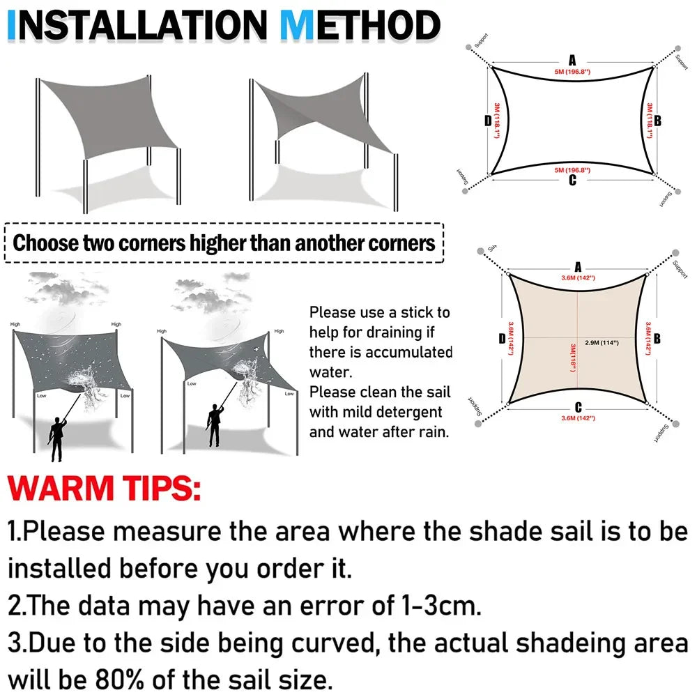 Waterproof Shade Sail For Outdoor Patio And Garden UV Protection