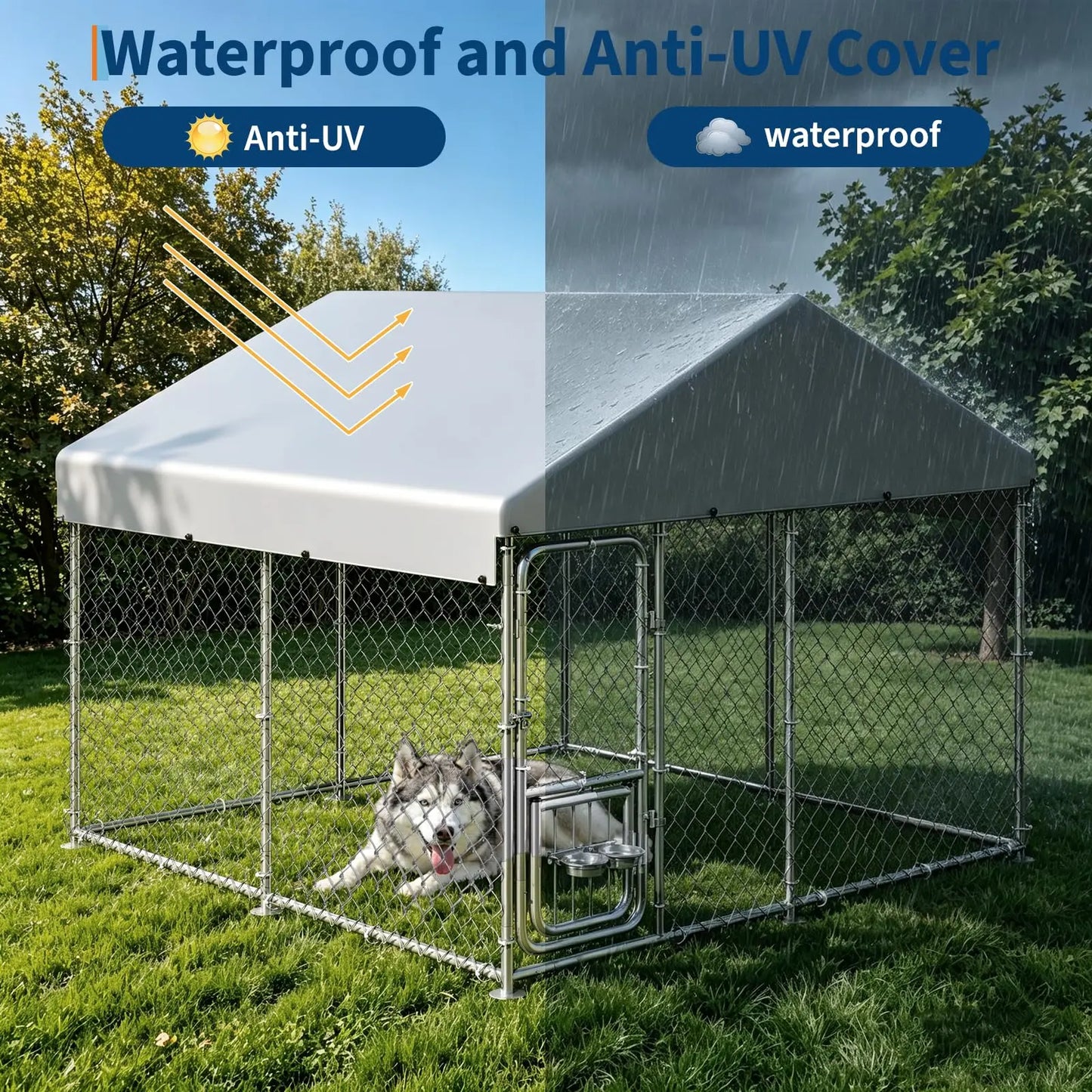 DishyKooker Heavy Duty Outdoor Dog Kennel With Roof And LockingDoor