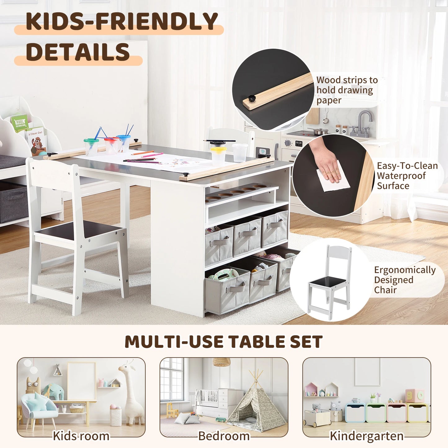 HiMISS Kids Art Table and Chairs Set for Craft Activity