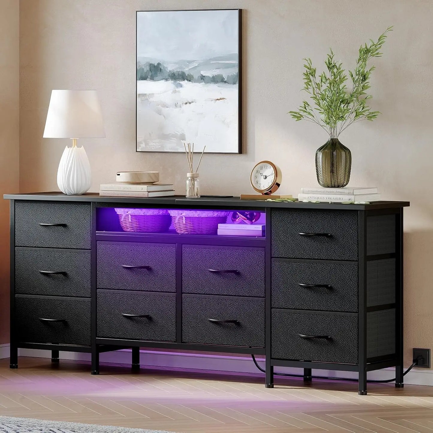 TWISTER.CK TV Stand With LED Lights And Power Outlets