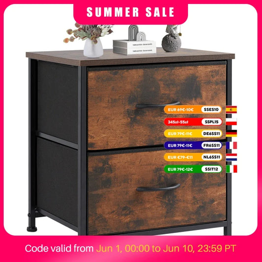JHK Nightstand With Storage Drawers Bedside Table Modern Metal Frame
