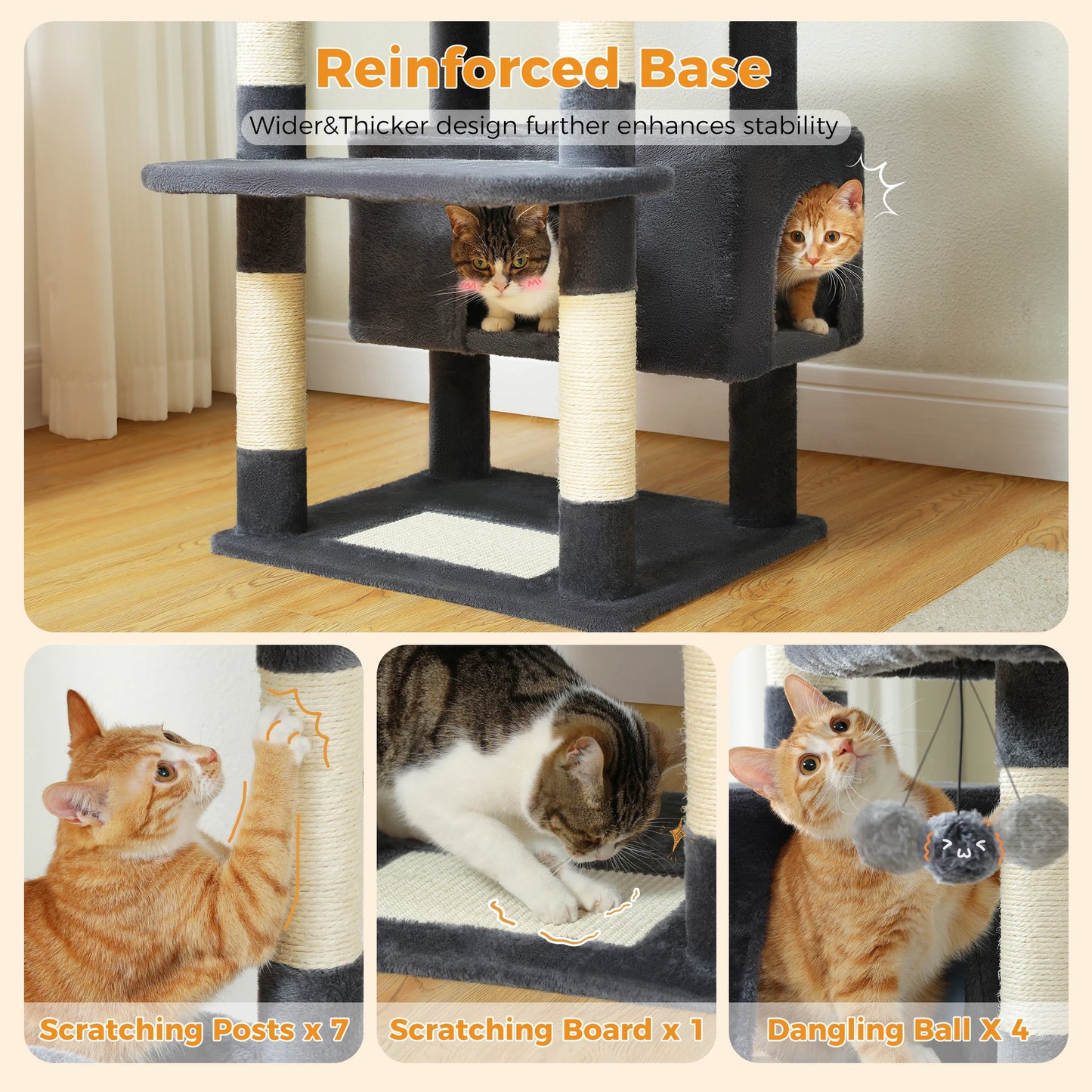 PEQULTI Multi Level Cat Tree Tower With Scratching Posts Hammock