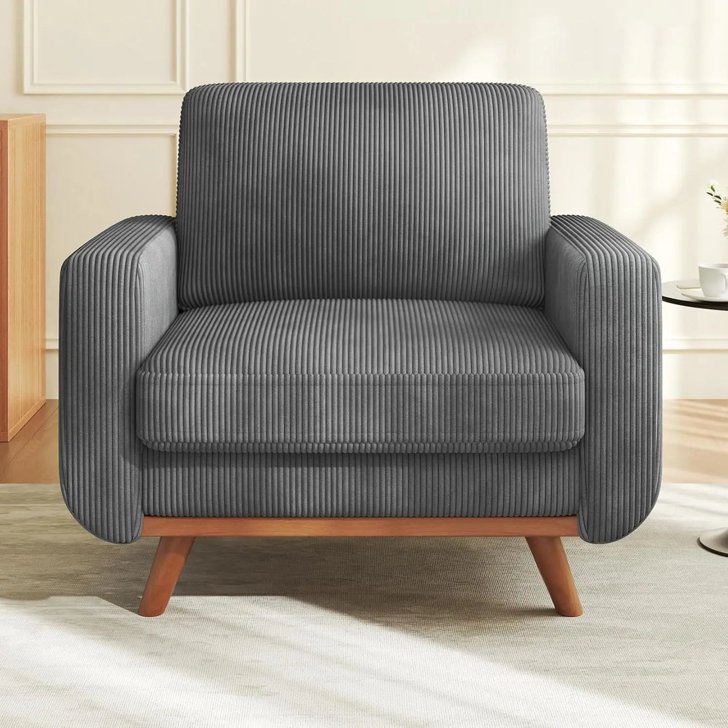 L Shape Modular Sectional Sofa 3 Seat Corduroy Movable Ottoman