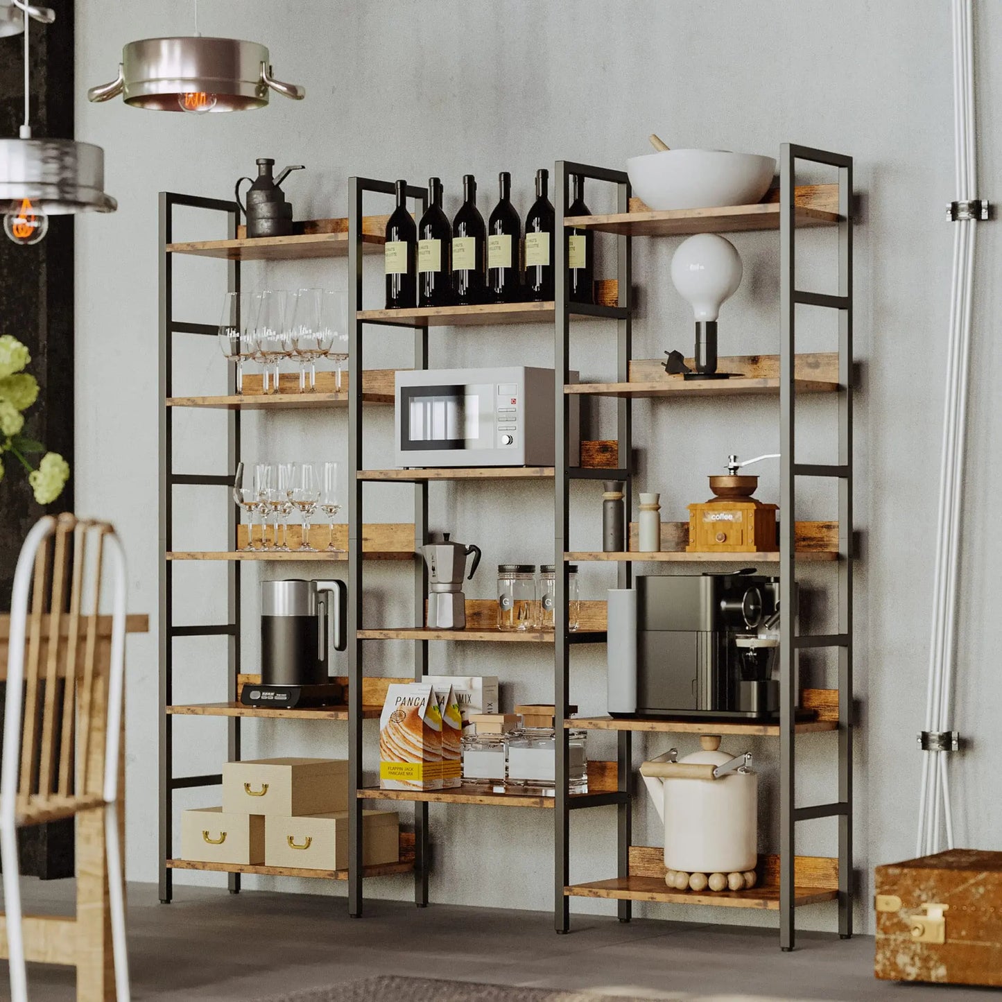 IRONCK Triple Wide 5-Tier Industrial Bookcase with Metal Frame