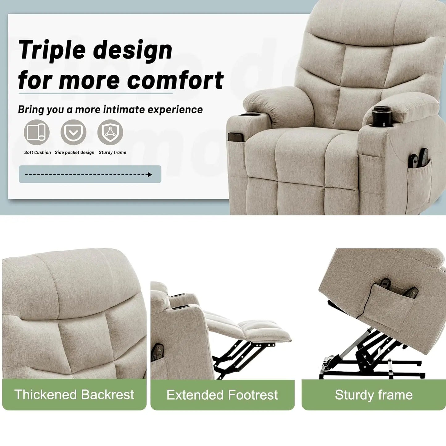 Power Lift Recliner Chair With Massage And Heating For Elderly