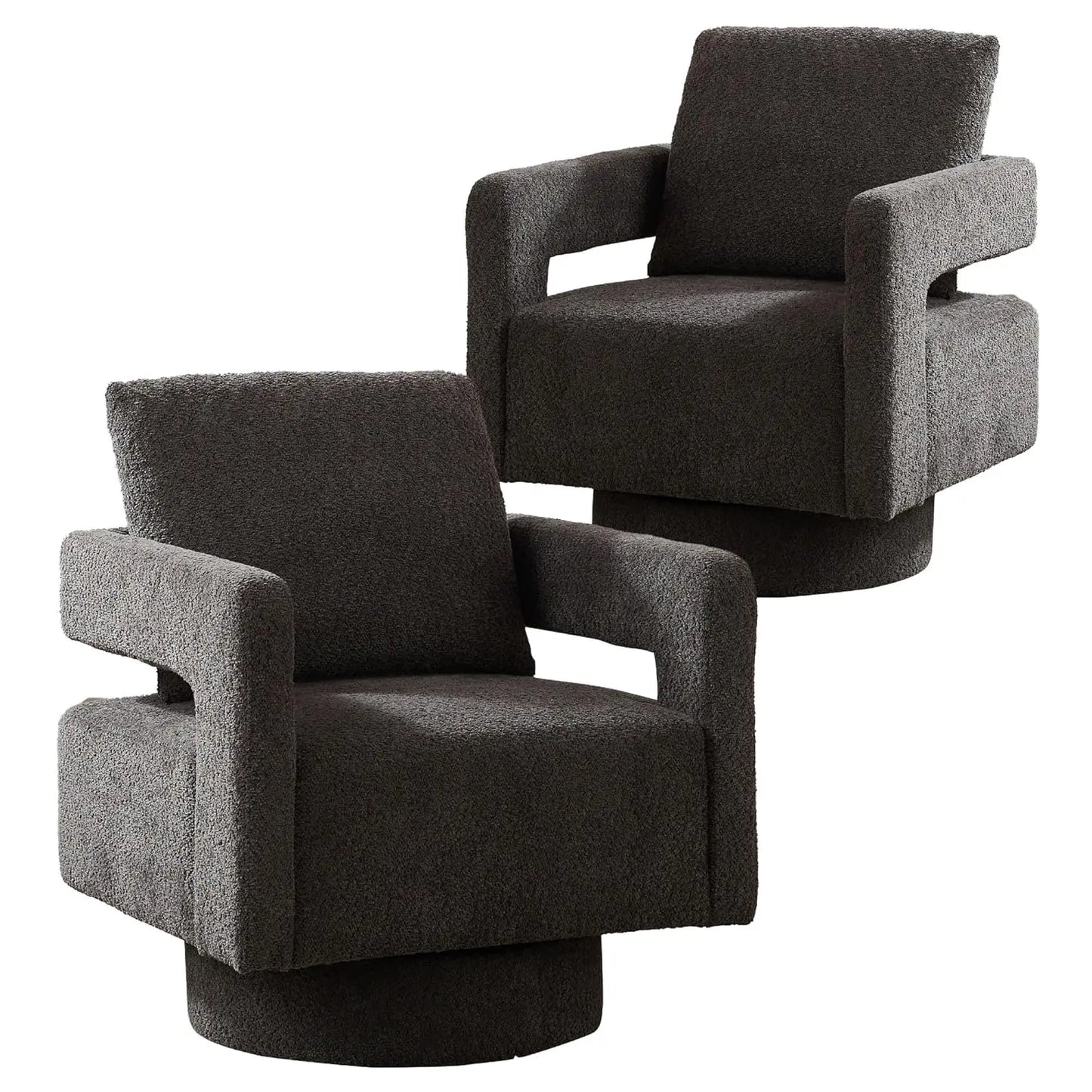 Upholstered Swivel Accent Chair Set Of 2 Linen Open Back