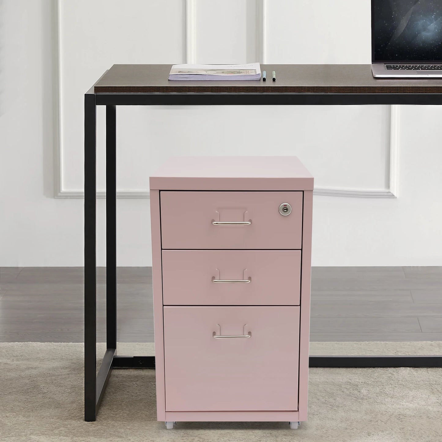 Bymaocar 3 Tier Vertical File Cabinet With Lock On Casters